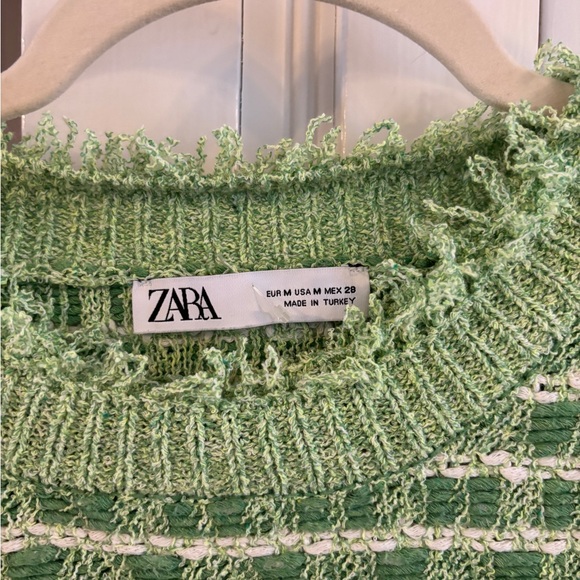 Zara Frayed Knit Green Tweed Sweater boxy, colorful M - Picture 3 of 4